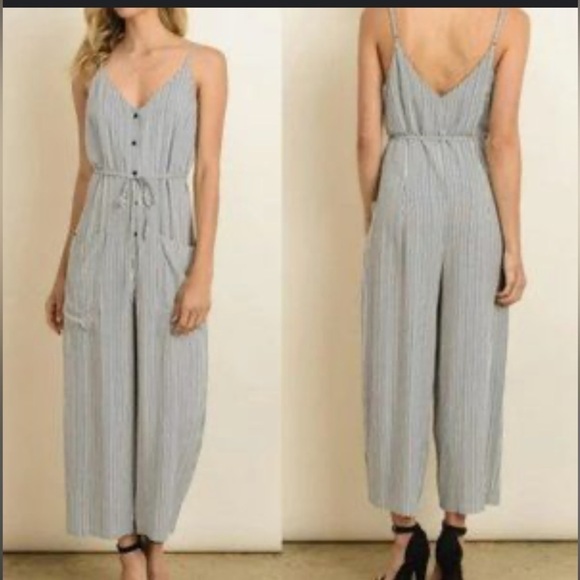 Poof Black and white striped Jumpsuit Women’s Small - Picture 1 of 9